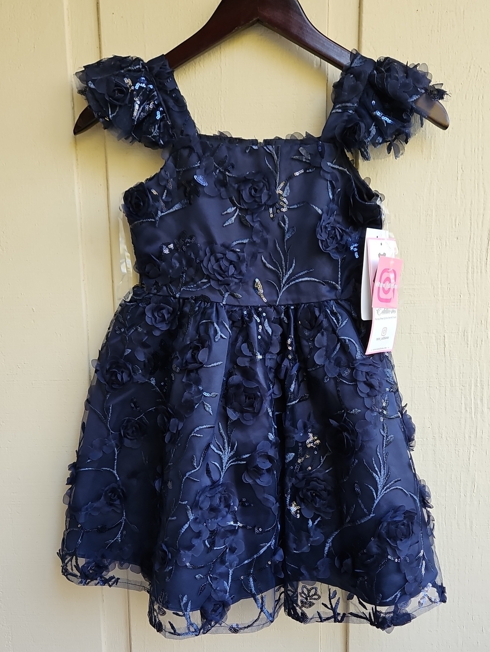 Rare Editions Navy 3D Floral Sequin Party Dress